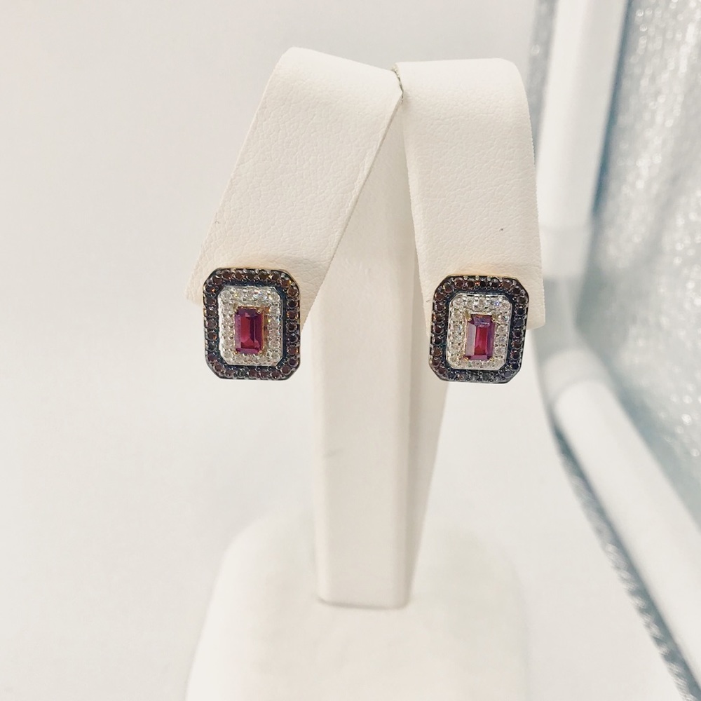 Rhodalite Garnet + CZ Rose Gold Tone Earrings